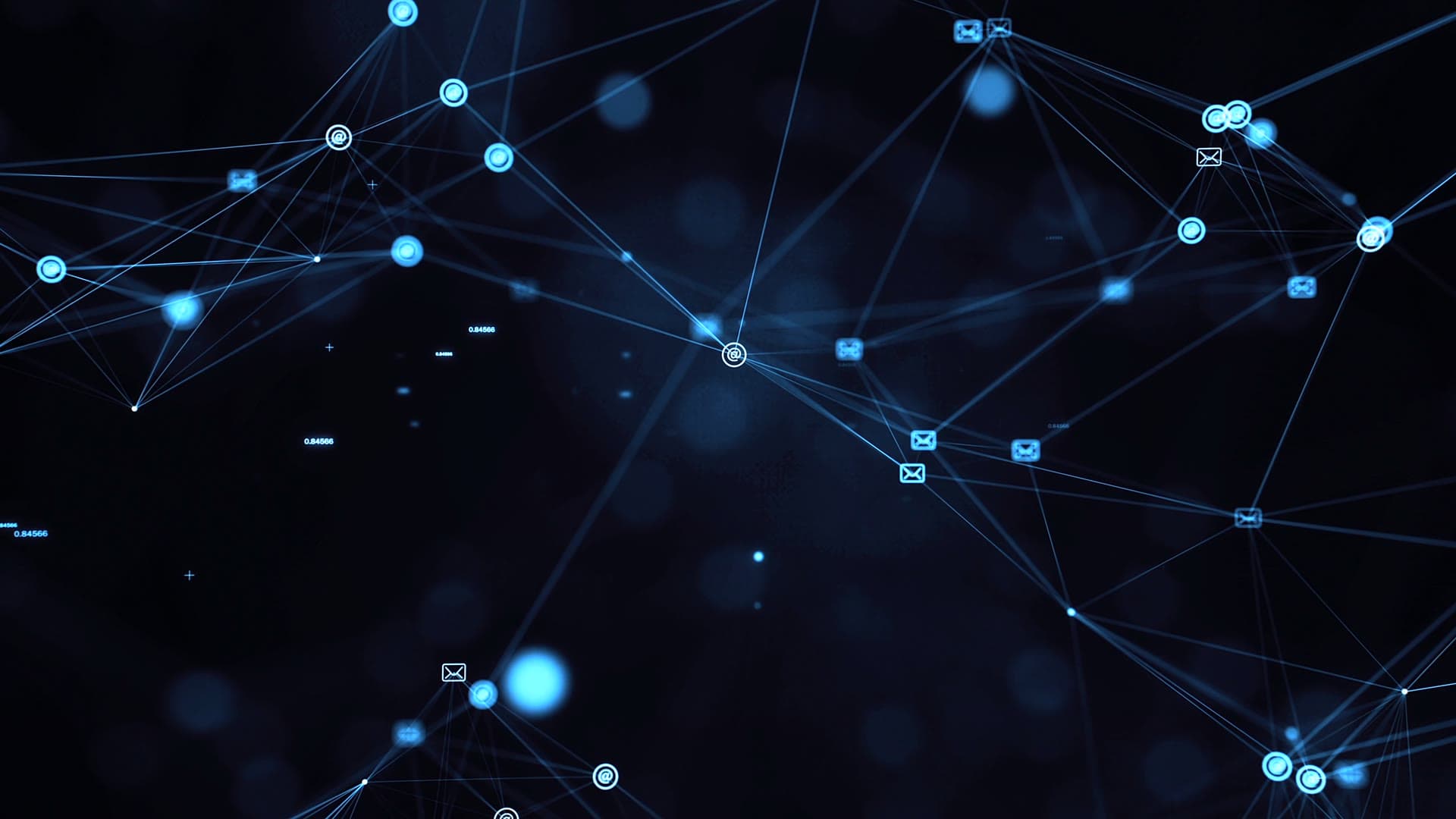 Abstract network of glowing blue connections and data points against a dark background